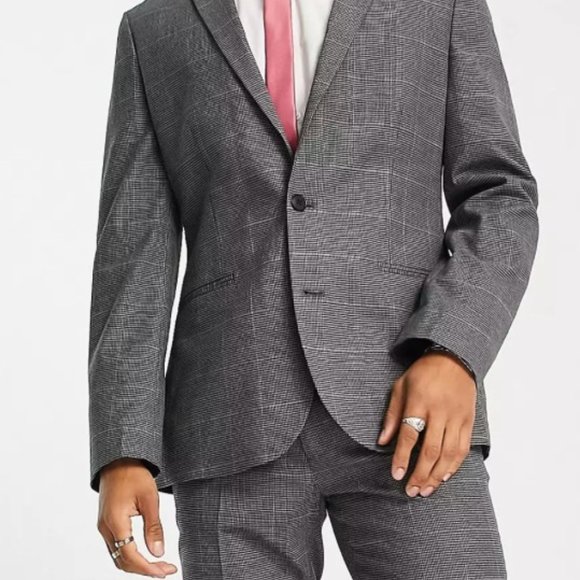ASOS Design Skinny Suit in charcoal gray houndstooth plaid NWT - Picture 5 of 5
